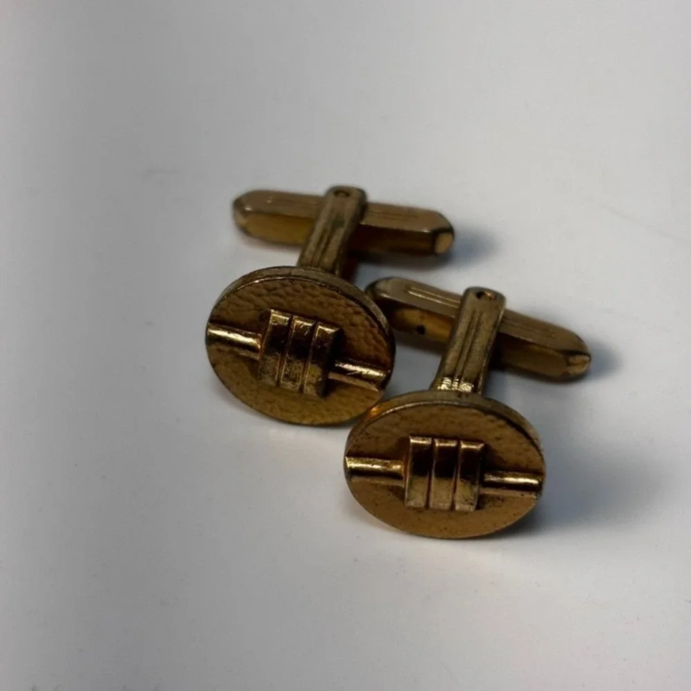 Vintage Cuff Links Lot Gold Tone Oval Round Mid Century Hickok